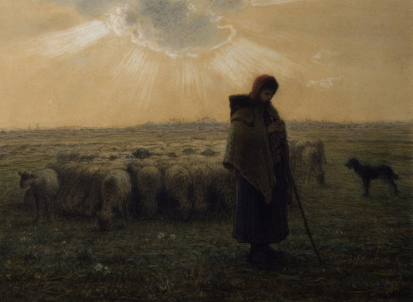 The Shepherdess and Her Flock, 1862-67. Creator: Jean Francois Millet.