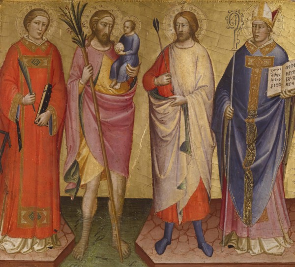 Saints Lawrence, Christopher, Sebastian, and a Bishop Saint, 1420-1430. Creator: Mariotto di Nardo.