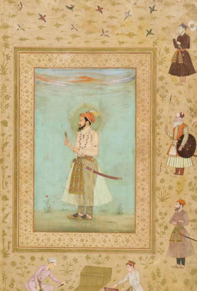 Emperor Shah Jahan (r. 1628-1658) (verso), Calligraphy (recto), Folio from the..., 1500-1544 (recto) Creator: Bichitr.
