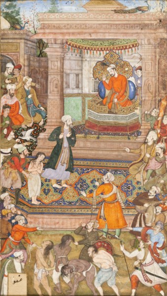 A Court Scene, Folio from a Manuscript of Sadi's Gulistan (Rose Garden), Colophon dated 1596. Creator: Basawan.
