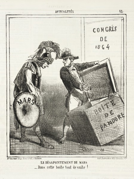 Le désapointement de Mars: Dans cette boite tout de suite!, 1864. Creator: Cham.