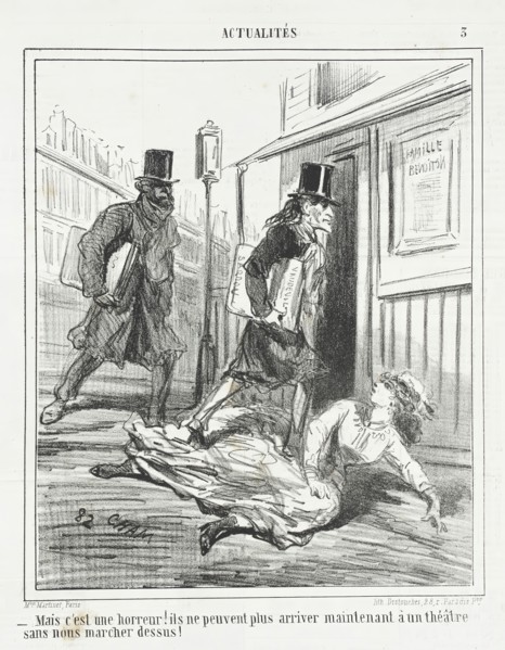 Mais c'est une horreur! Ils ne peuvent plus arriver maintenant à un théâtre sans nous..., 1866. Creator: Cham.