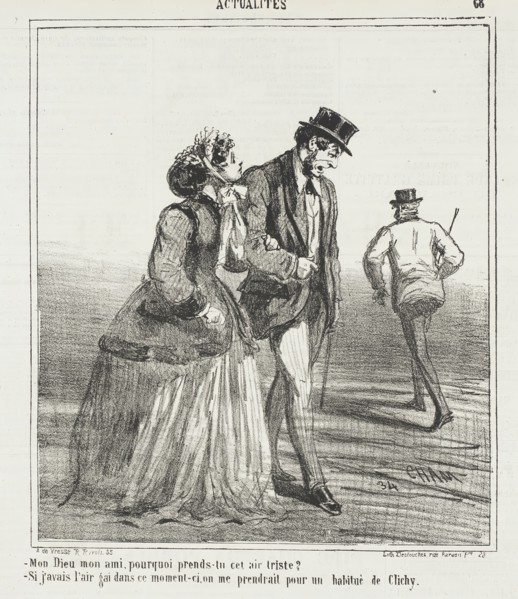 Mon Dieu, mon ami, pourquoi prends tu cet air triste? -Si j'avais l'air gai dans ce moment..., 1867. Creator: Cham.