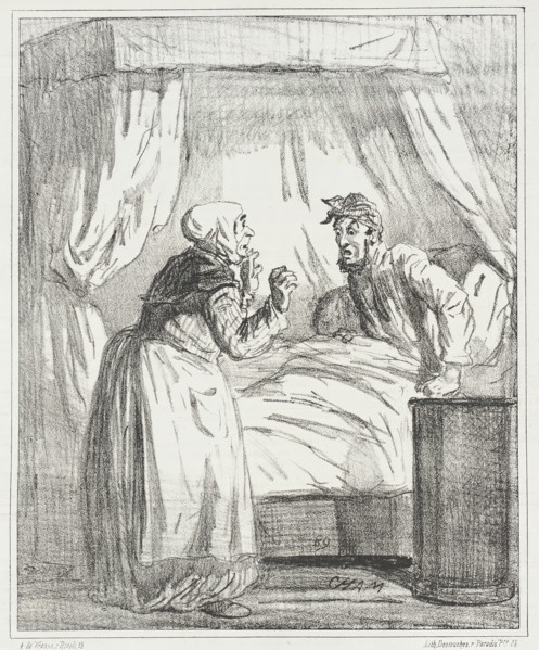 Je me sens malade! Allez chercher le médecin! -Oh monsieur! Je m'en garderais bien..., 1867. Creator: Cham.