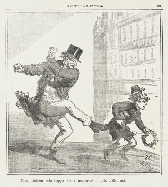 Tiens, Polisson! Cela t'apprendra à remporter un prix d'allemand, 1870. Creator: Cham.