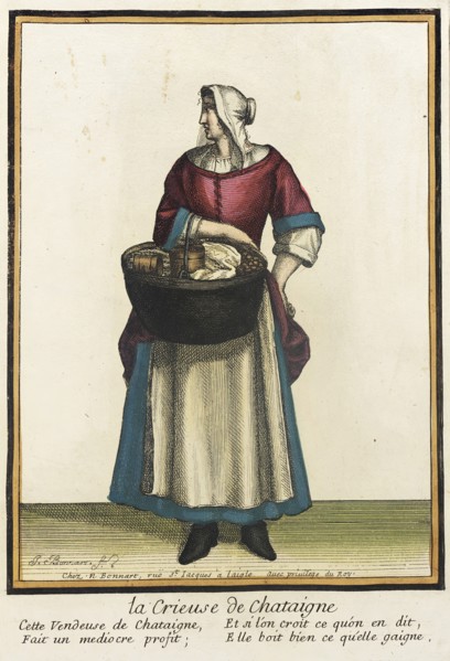Recueil des modes de la cour de France, 'La Vrieuse de Chataigne', after 1674. Creators: Jean-Baptiste Bonnart, Nicolas Bonnart.