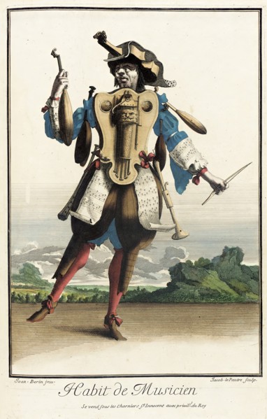 Recueil des modes de la cour de France, 'Habit de Musicien', Bound 1703-1704. Creators: Jean Berain, Jacques Le Pautre, Jean Lepautre.