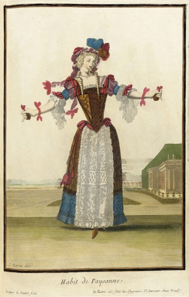 Recueil des modes de la cour de France, 'Habit de Paysanne', Bound 1703-1704. Creators: Jean Lepautre, Jean Berain, Jacques Le Pautre.