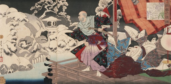 Taira No Kiyomori Seeing Skulls in the Snowy Garden, 1882. Creator: Tsukioka Yoshitoshi.
