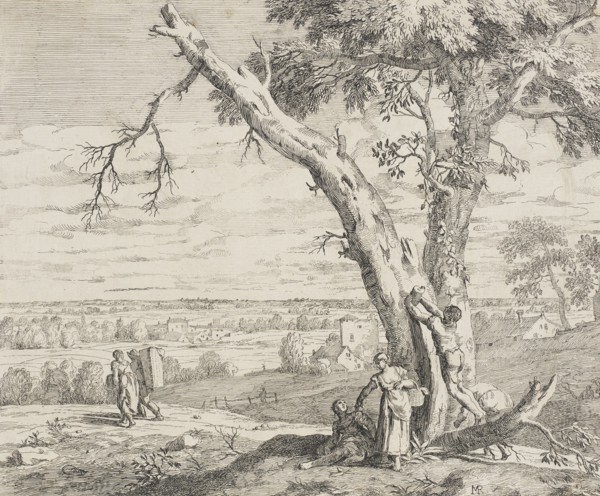 Landscape with Country Folk and Woodcutter, 1730. Creator: Marco Ricci.