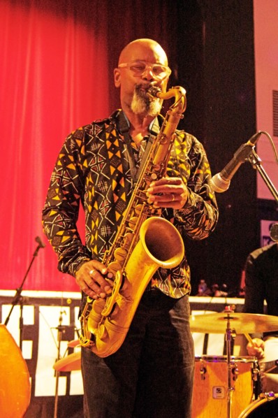 Denys Baptiste, Denys Baptiste Quartet, Battle Jazz Festival, Battle, East Sussex, July 2023. Creator: Brian O'Connor.