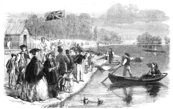Pleasure-boats on the Ornamental Water in Regent's Park, 1861. Creator: Mason Jackson.
