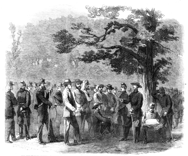 The Civil War in America: Confederate prisoners capture by United States' pickets between..., 1861. Creator: Unknown.