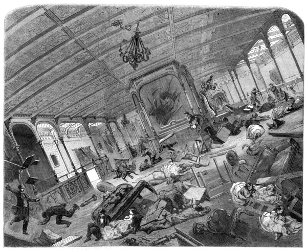 The Disaster to the Great Eastern: state of her Grand Saloon during the gale, 1861. Creator: Unknown.
