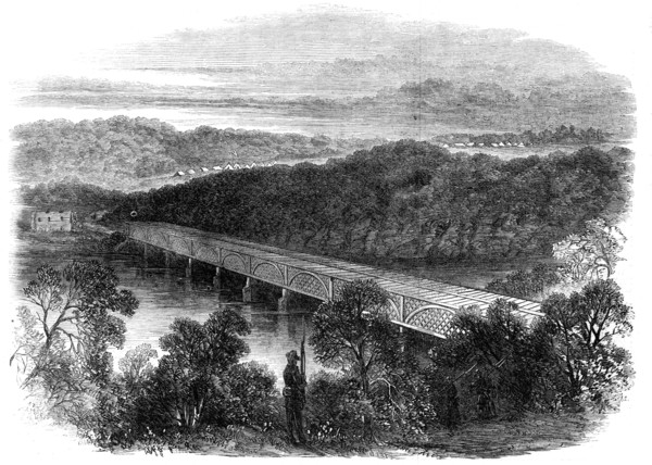 The War in America: the Chain-Bridge across the Potomac above Georgetown, looking towards..., 1861. Creator: Unknown.
