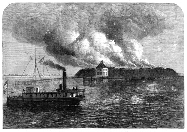 The War in America: Fort Ocracoke, on Beacon Island, North Carolina, destroyed by fire on..., 1861. Creator: Unknown.