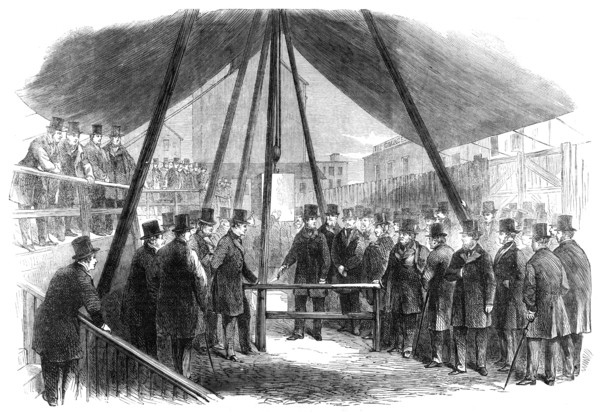 Lord Berners laying the foundation-stone of the Agricultural Hall, Islington, 1861. Creator: Unknown.