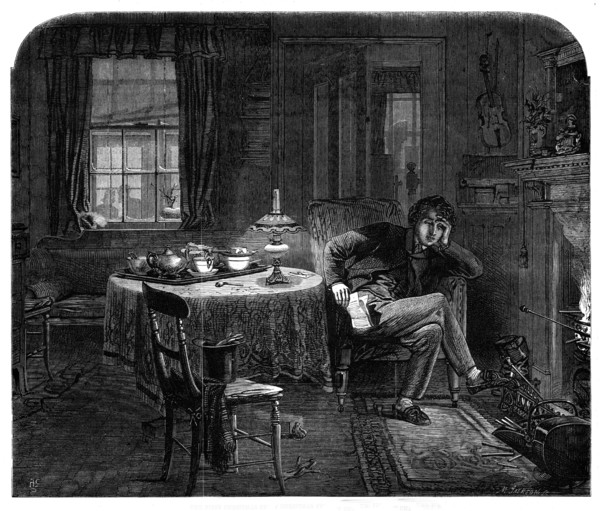 The first Christmas from home - drawn by A. Hunt, 1861. Creator: Mason Jackson.