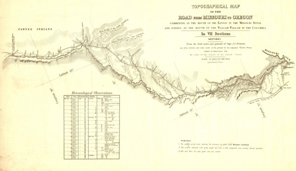 Topographical map of the road from Missouri to Oregon, commencing at the mouth of the Kansas...,1846 Creators: John C Fremont, Charles Preuss.