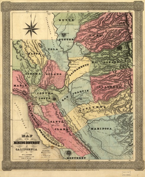 Map of the mining district of California, 1851. Creator: William A. Jackson.