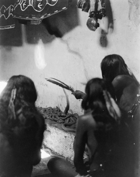 Singing to the snakes, Shipolovi, c1906. Creator: Edward Sheriff Curtis.