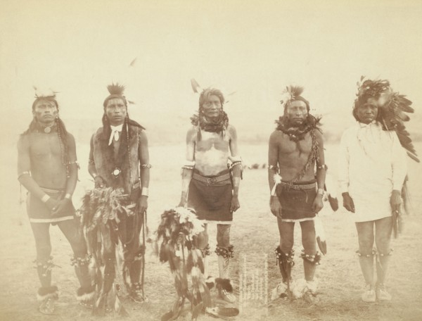 Indian Warriors Mr Bear-that-Runs-and-Growls, Mr Warrior, Mr One-Tooth-Gone, Mr Sole..., 1890. Creator: John C. H. Grabill.