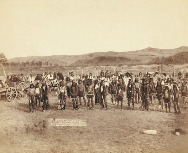 At the dance Part of the 8th US Cavalry and 3rd Infantry at the great Indian grass dance..., 1890. Creator: John C. H. Grabill.