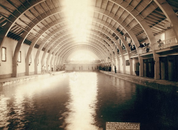 Hot Springs, SD Interior of largest plunge bath in US on FE and MV R'y, 1891. Creator: John C. H. Grabill.
