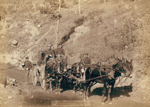 The US Paymaster and Guards on Deadwood road to Ft Meade, 1888. Creator: John C. H. Grabill.