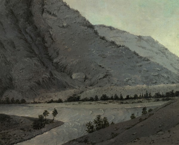 Crossing Over the River Katun' Above Angudaia. View From the North. Altai, 1850-1899. Creator: Pavel Mikhailovich Kosharov.