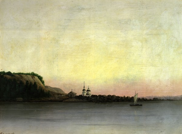 The Village of Samarovo at 2 Versts From the Steamer Pier. View to the East, 1880-1897. Creator: Pavel Mikhailovich Kosharov.