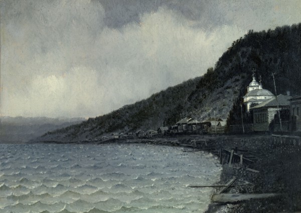 View of the Listvennichnoe Village and Lake Bailkal, 1880-1897. Creator: Pavel Mikhailovich Kosharov.