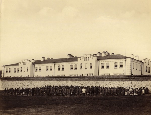 Internees Praying outside the Gornyi Zerentui Prison, 1891. Creator: Aleksei Kuznetsov.