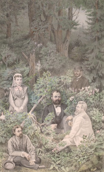 Group portrait of Tobolians with the author on Isker. The fifth page of the album...", 1880. Creator: Mikhail Znamensky.