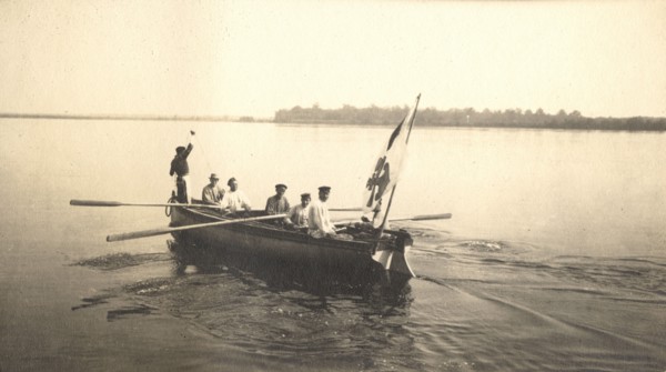 Measurements of the Zeya River by a survey party, 1909. Creator: Vladimir Ivanovich Fedorov.