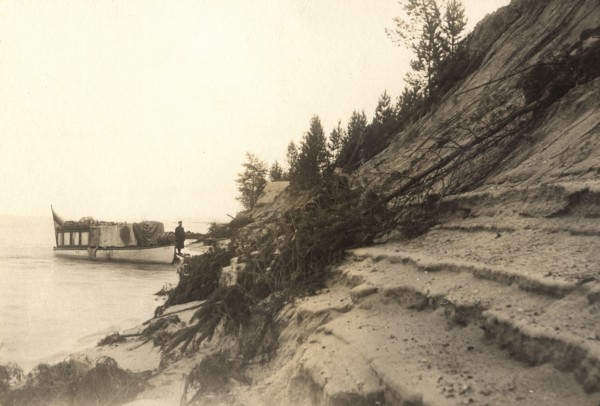 View of the crumbling sandy right bank of the Zeya River, 1909. Creator: Vladimir Ivanovich Fedorov.