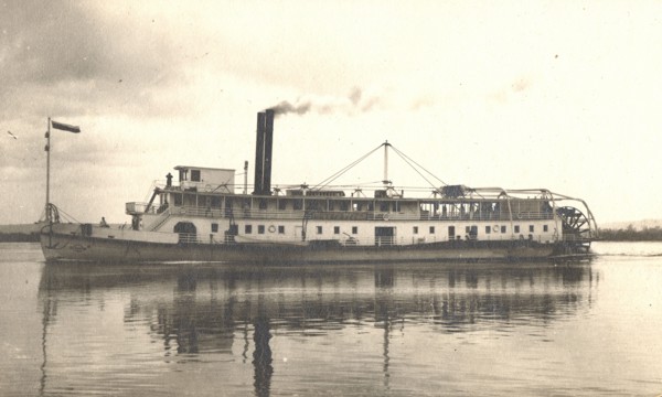 View of the steamship "Petersburg" on the Zeya River, 1909. Creator: Vladimir Ivanovich Fedorov.
