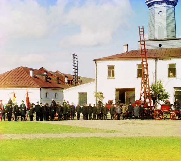 Fire squad in the city of Vytegra [Russian Empire], 1909. Creator: Sergey Mikhaylovich Prokudin-Gorsky.