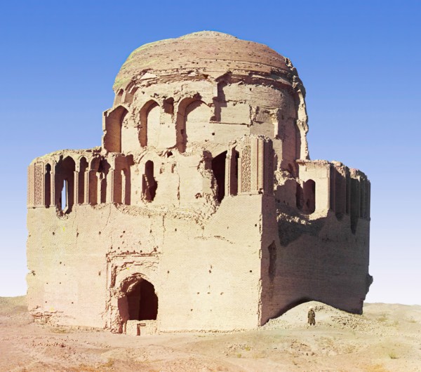 Front view of a crumbling mosque, with a man standing beside it, between 1905 and 1915. Creator: Sergey Mikhaylovich Prokudin-Gorsky.