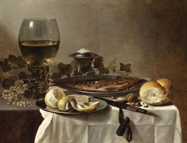 Still Life with Herring, Wine and Bread (image 1 of 2), 1647. Creator: Pieter Claesz.