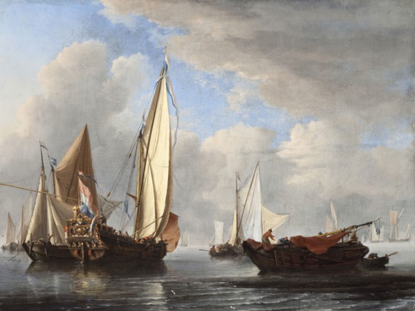 A Yacht and Other Vessels in a Calm, 1671. Creator: Willem van de Velde the Younger.