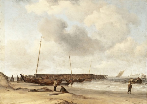 Beach with a Weyschuit Pulled up on Shore, c1673. Creator: Willem van de Velde the Younger.