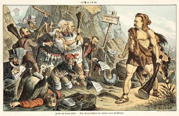 Cartoon from Puck, between 1880 and 1889. Creators: Joseph Keppler, Bernhard Gillam.