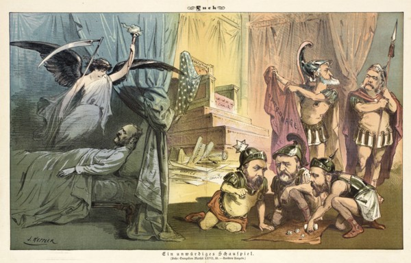 Cartoon from Puck, between 1880 and 1889. Creators: Joseph Keppler, Bernhard Gillam.