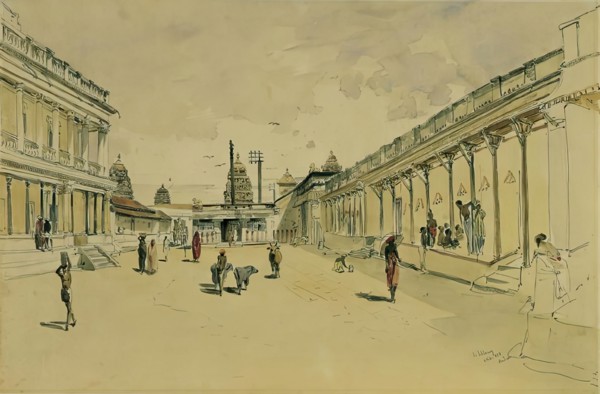 Street in Madras with a temple, 1858. Creator: Joseph Selleny.