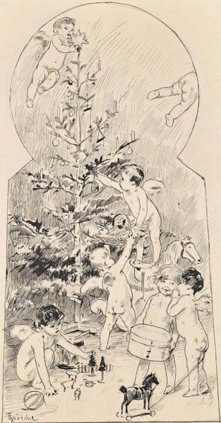 Angels cleaning Christmas tree, c1900. Creator: Carl Froschl.