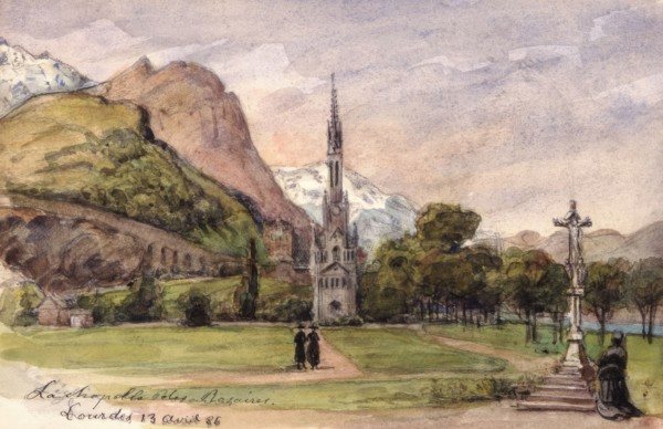 La chapelle des Rosaires. Lourdes April 13, 86, 1886.  Creator: Fritz von Dardel.