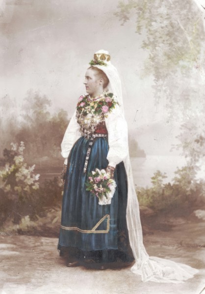 Wedding, Leksand, Dalarna - Bride in traditional dress, 1870-1910.  Creator: Unknown.