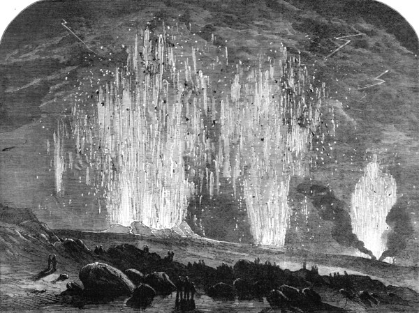 The Eruption of Mount Vesuvius: the Craters at Midnight, 1862. Creator: Unknown.