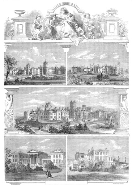 The Five Principal Institutions founded by the late Dr. Andrew Reed, 1862. Creator: Unknown.